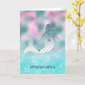 Blauwgroen Silver Sparkle Glitter Zeemeermin Kaart (Gele Bloem)