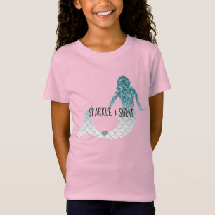 Blauwgroen Silver Sparkle Glitter Zeemeermin T-shirt