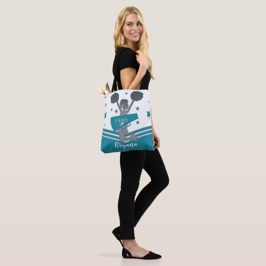 Blauwgroen Silver White Stars Cheer-leading Tote Bag (Op model)