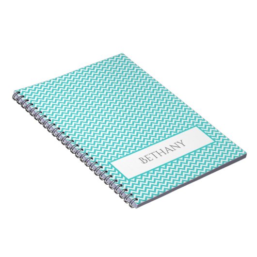 Blauwgroen Simple Chevron Personalized Notitieboek (Rechterzijde)