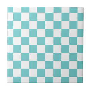 Blauwgroen Sky Checkerboard Tegeltje