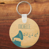 Blauwgroen  Sleutelhanger Gramophone (Voorkant)