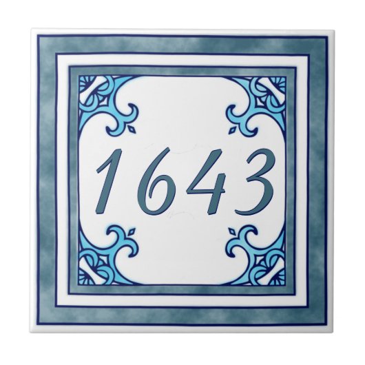 Blauwgroen Small House Number Tegeltje (Voorkant)