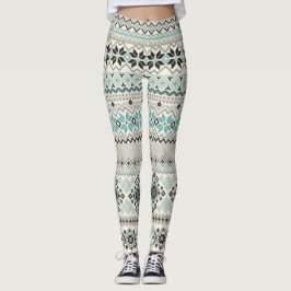 Blauwgroen sneeuwvlokken van bronzen aztec rendier leggings