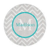 Blauwgroen snijvlak Chevron Monogram Snijplank (Voorkant)