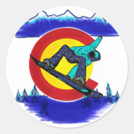 Blauwgroen snowboarder Colorado vlagsymbool sticke Ronde Sticker