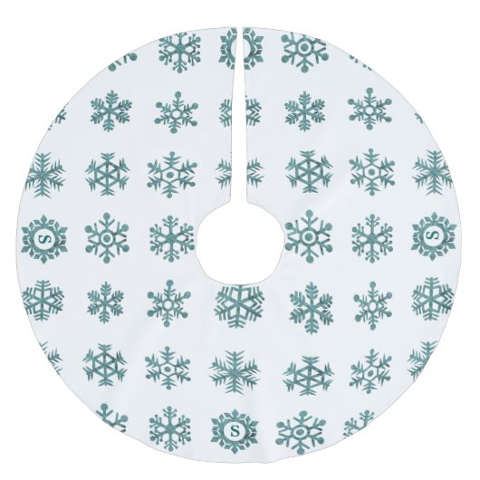 Blauwgroen Snowflake Pattern White kerstboomrok Kerstboom Rok (Voorkant)