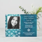 Blauwgroen Snowflakes Foto Sweet 16-uitnodigingen Kaart (Staand voorkant)