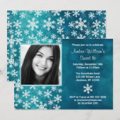 Blauwgroen Snowflakes Foto Sweet 16-uitnodigingen Kaart (Voorkant / Achterkant)
