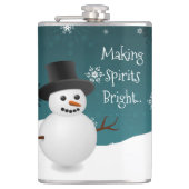 Blauwgroen Snowman Winter Scene-kerstfles Heupfles (Voorkant)