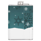 Blauwgroen Snowman Winter Scene-kerstfles Heupfles (Achterkant)