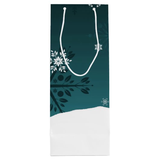 Blauwgroen Snowman Winter Scene Kerstwijn Gift Bag Wijn Cadeautas (Achterkant)