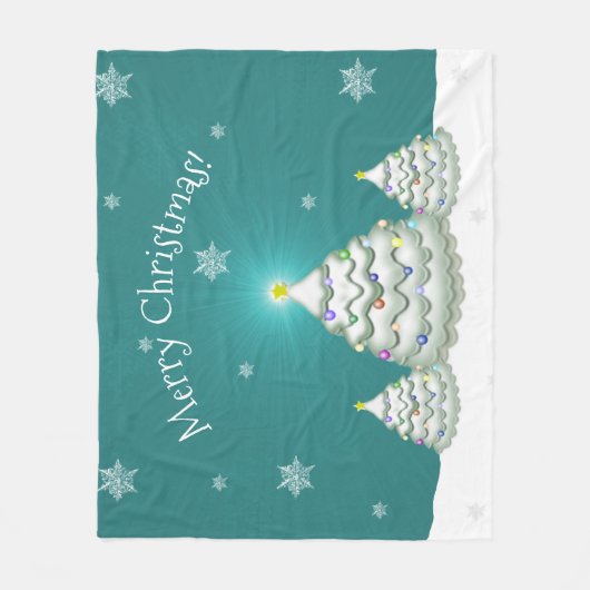 Blauwgroen Snowy kerstboombank Fleece Deken (Voorkant)