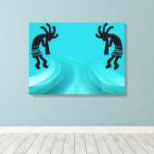 Blauwgroen Southwestern Kokopelli Canvas Afdruk (Insitu (Houten vloer))