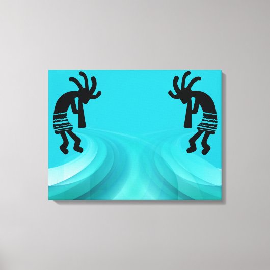 Blauwgroen Southwestern Kokopelli Canvas Afdruk (Voorkant)