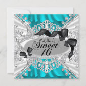Blauwgroen Sparkle Diamond Bow Sweet 16 Invite Kaart (Voorkant)