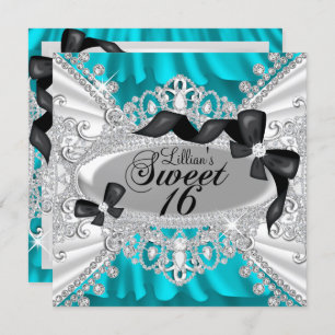 Blauwgroen Sparkle Diamond Bow Sweet 16 Invite Kaart