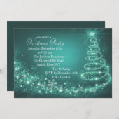 Blauwgroen Sparkle kerstboom feestuitnodiging Kaart (Voorkant / Achterkant)