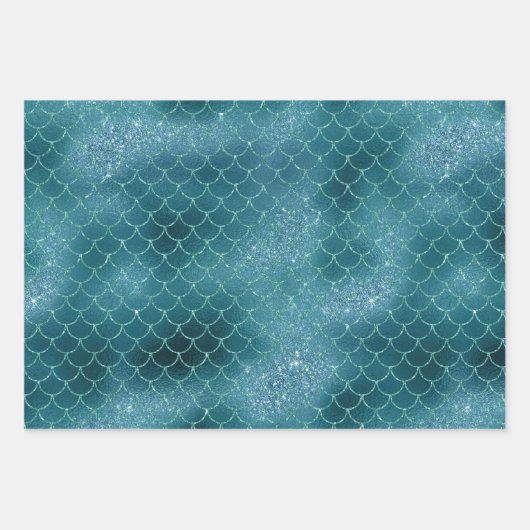 Blauwgroen Sparkle Mermaid Inpakpapier Vel (Voorkant)