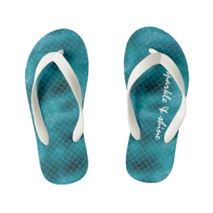 Blauwgroen Sparkle Mermaid op maat Kinder Teenslippers