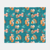 Blauwgroen stampatroon van Fox Fleece Deken (Voorkant (Horizontaal))