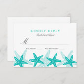 Blauwgroen Starfish Beach bruiloft RSVP (Voorkant / Achterkant)