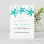 Blauwgroen Starfish Beach bruiloft uitnodiging (Staand voorkant)