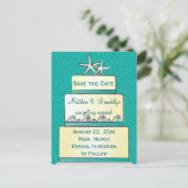 Blauwgroen Starfish Trouwtaart Save the Date Brief Aankondigingskaart (Staand voorkant)