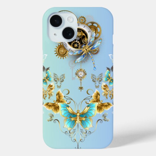 Blauwgroen Steampunk Graphic Art, Mechanical Seren Case-Mate iPhone Case (Achterkant)