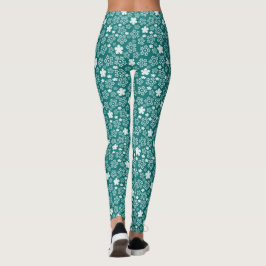 Blauwgroen ster en sneeuwvlok winterpatroon leggings
