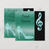 Blauwgroen Stiletto & Treble Cleft Sweet 16 Kaart (Voorkant / Achterkant)