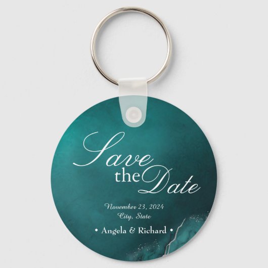 Blauwgroen straling: Circle Save the Date Sleutelh Sleutelhanger (Voorkant)