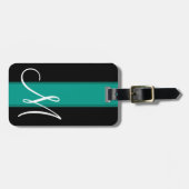 Blauwgroen streep met groot monogram bagagelabel (Voorkant horizontaal)