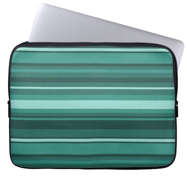 Blauwgroen strepen laptop sleeve (Voorkant)