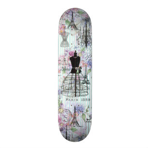  blauwgroen strepen parijs collage roze florale skateboard