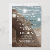 Blauwgroen String Lights Beach Engagement Party Kaart (Voorkant)