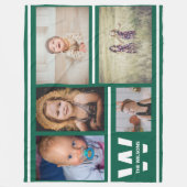 Blauwgroen strips Multiple Photos Custom Monogram Fleece Deken (Voorkant)