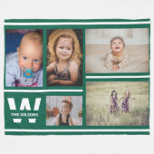 Blauwgroen strips Multiple Photos Custom Monogram Fleece Deken (Voorkant (Horizontaal))