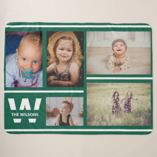 Blauwgroen strips Multiple Photos Custom Monogram Sherpa Deken