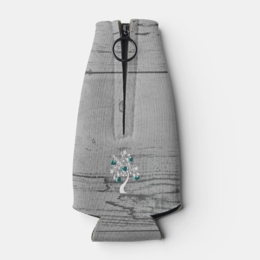 Blauwgroen structuur van het hart Aangepaste fless Flesjeskoeler (Achterkant)