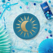 Blauwgroen Sun moon Wicca Papieren Bordje (Feest)