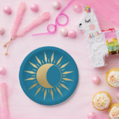 Blauwgroen Sun moon Wicca Papieren Bordje (Feest)