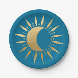 Blauwgroen Sun moon Wicca Papieren Bordje