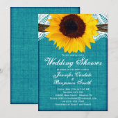 Blauwgroen Sunflower Rustic Wedding Shower Invites Kaart (Voorkant / Achterkant)