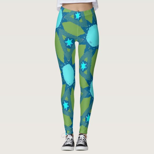 Blauwgroen Sunshine Pattern Leggings (Voorkant)
