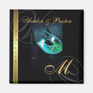 Blauwgroen Swirl Masquerade Masker sparen de Datum Magneet