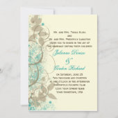 Blauwgroen Tan Grunge Swirls Leaves Wedding Invita Kaart (Voorkant)