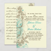Blauwgroen Tan Grunge Swirls Leaves Wedding Invita Kaart (Voorkant / Achterkant)