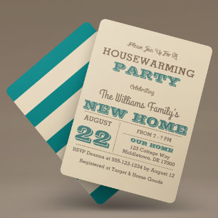 Blauwgroen & Taupe Stripe Housewarming Uitnodiging