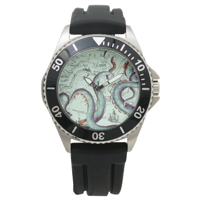 Blauwgroen tentakels op Blauwgroen  kaart Horloge (Voorkant)